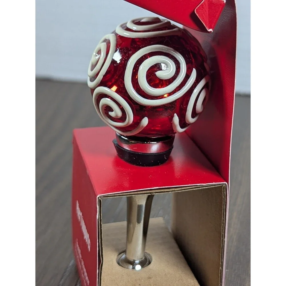 PIER 1 IMPORTS Christmas Ornament Bottle Stopper Res White Glass Silver Holiday